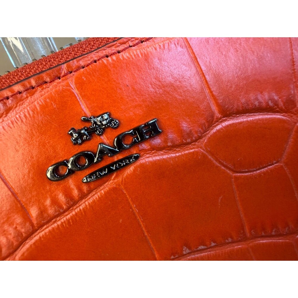 Coach Embossed Orange Coral Croc Accordion Zip Around Wallet Clutch Style 58048 - Picture 3 of 17